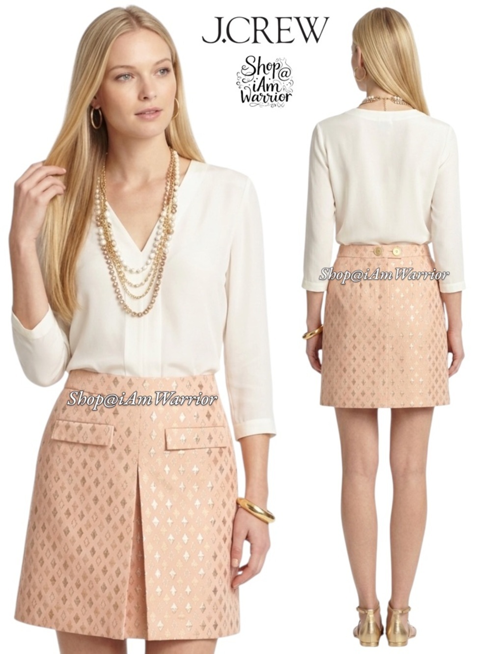 J.Crew NWOT Metallic Diamond Jacquard Silk-Cotton Skirt *shop@iAmWarrior
